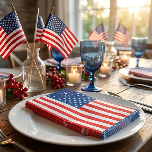 Miniatura 4 de 100 Pcs Patriotic Paper Napkins Disposable 4th of July Guest Napkins - Red White Blue Star Dinner Napkin for Patriotic Memorial Day Independence Day