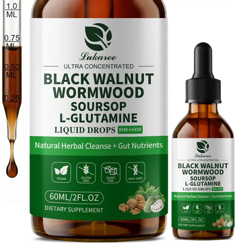 Lukaree Tintura de Ajenjo Nogal Negro Clavo – Limpieza Desintoxicante Intestinal Natural para Humanos – Apoya la Salud Digestiva con L-Glutamina