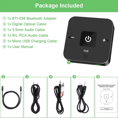 Miniatura 9 de Golvery Receptor Bluetooth 5.3 y transimtter, adaptador inalámbrico Bluetooth AUX para TV/PC/CD/MP3/PS4/cine en casa/altavoz con conector AUX y RCA