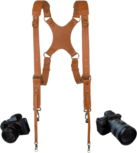 Miniatura 11 de Leather Dual Camera Harness Strap for Photographers,Adjustable Shoulder Crossbody Padded Harness for DSLR SLR Negro