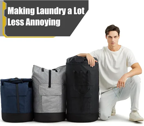 Miniatura 6 de Bolsa de lavandería para universidad, mochila de lavandería resistente de 115L con correas de hombro, bolsa grande para ropa sucia para dormitorio