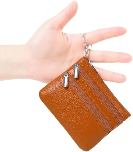 Miniatura 2 de Monedero de cuero auténtico para mujer, con llavero