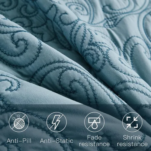 Miniatura 5 de CHIXIN Juego de colcha extragrande tamaño King – Funda de cama ligera – Hermosas costuras – Colcha reversible de 5 piezas – Patrón de paisley