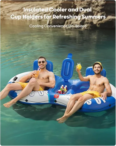 Miniatura 6 de QPAU Tubo inflable doble para río, 2 personas con capacidad de 660 libras, resistente a pinchazos de 93 pulgadas, flotador de río resistente, balsa