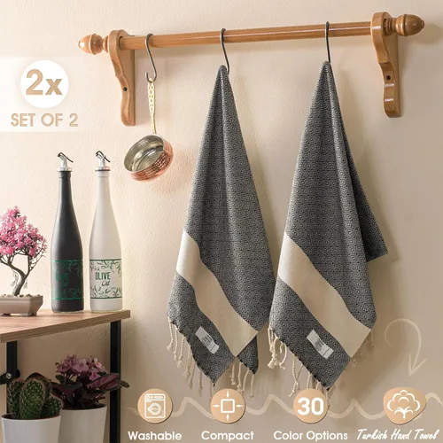 Miniatura 2 de EPHESUS TOWELS Toallas de mano – Juego de 2 18 x 30 pulgadas – Toalla de mano turca decorativa para baño, cocina, invitados, cara, cabello, té