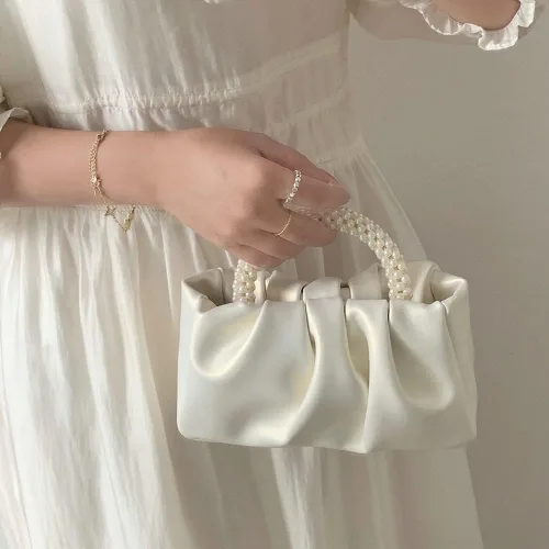 Miniatura 7 de Bolso de noche para mujer, con perlas, elegante, fruncido, para noche, hobo, bolso cruzado para boda, fiesta, baile de graduación 2023