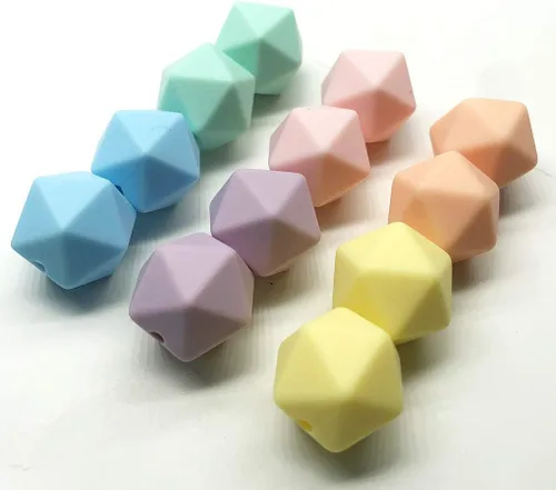 Miniatura 3 de Cuentas facetadas de silicona de 0.551 in, 50 cuentas de silicona de color suave para bricolaje collar pulsera Color suave multifacético