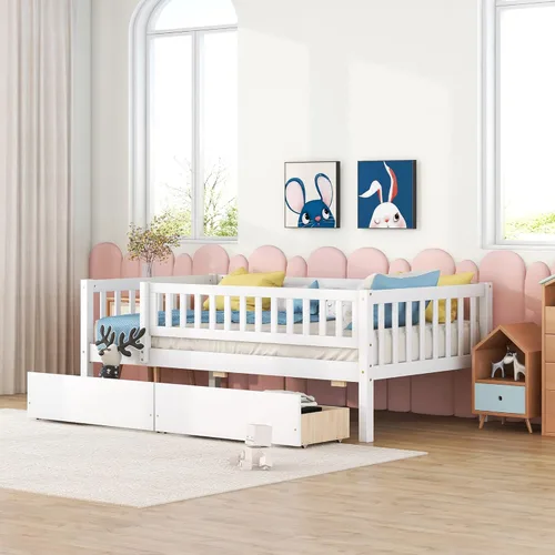 Miniatura 10 de Harper & Bright Designs Sofá cama individual con nido, marco de cama infantil de madera tamaño individual con valla, cama nido individual
