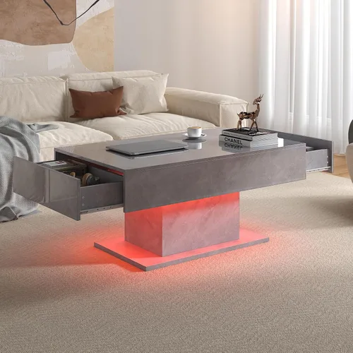 Miniatura 10 de HedoAjim - Mesa de café negra con LED y 2 cajones de almacenamiento para sala de estar, mesa rectangular de centro para sala de estar, mesas de café