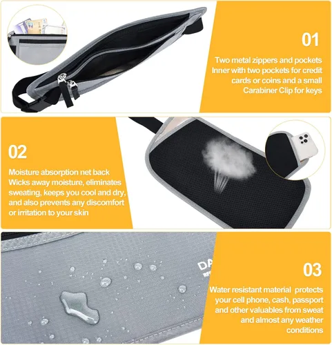 Miniatura 16 de DAITET Cinturón de dinero, soporte para pasaporte, cartera de viaje oculta segura con bloqueo RFID, riñonera encubierta (negro), Negro, Rfid