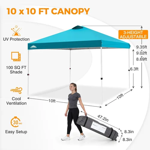 Miniatura 149 de EAGLE PEAK Tienda de campaña desplegable con bolsa de transporte con ruedas, 8 estacas, 4 cuerdas, 4 bolsas de peso, toldo de tienda de campaña