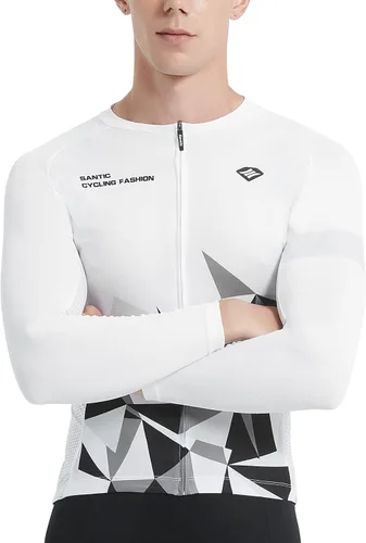 Miniatura 28 de Santic - Camiseta de ciclismo para hombre, manga larga, reflejante, cremallera completa, con bolsillos