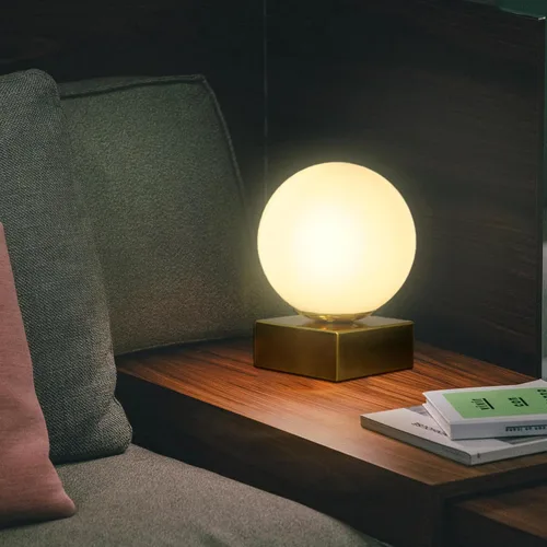 Miniatura 3 de FLORNIA Lámpara de mesa con forma de globo, moderna lámpara de mesa redonda industrial, lámpara de mesa de noche única con pantalla de vidrio y base
