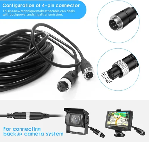 Miniatura 6 de EKYLIN Cable de extensión de video de coche de 16 pies y 16.4 ft, 4 pines, resistente al agua, a prueba de golpes, para cámara de visión trasera