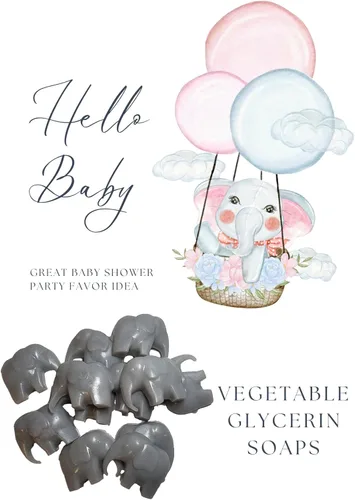 Miniatura 3 de Amy's Bubbling Boutique Jabones de elefante para baby shower, fiesta de primer cumpleaños, cabras, leche y miel, paquete de 20 unidades (gris)