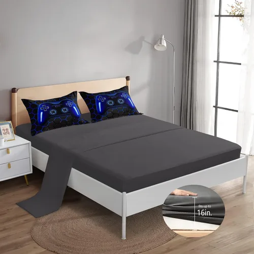 Miniatura 3 de ROWADALO Juego de ropa de cama en una bolsa de 5 piezas para niños y adultos, juego de edredón para jugadores, juego de cama individual con edredón