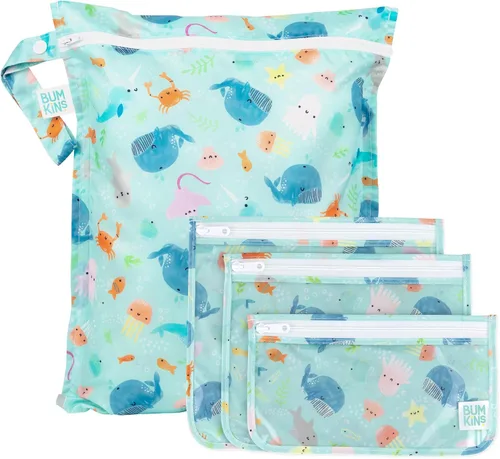 Miniatura 8 de Bolsa impermeable húmeda Bumkins y bolsas de mano húmedas secas para bebé, viaje, traje de baño, pañales de tela, piezas de bomba, piscina, ropa