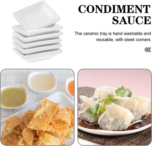 Miniatura 6 de Cabilock 6 cuencos de cerámica para salsa, platos de salsa de soja blanca de 3.3 pulgadas, platos rectangulares pequeños para condimentos