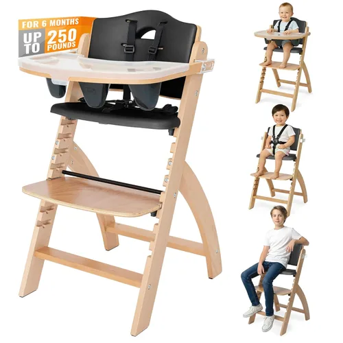 Miniatura 11 de Abiie Beyond Junior - Silla alta de madera con bandeja - Silla alta ajustable y convertible para bebés y niños pequeños - 6 meses a 250 libras