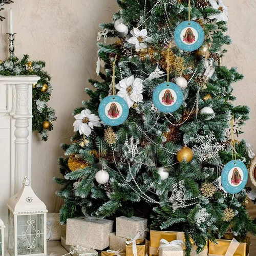 Miniatura 9 de Nuestra Señora de Guadalupe - Adornos de Navidad de Virgen María, adornos de cerámica, adorno redondo de porcelana, árbol de Navidad, oficina