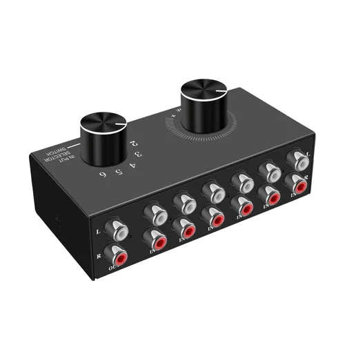 Dingsun Conmutador de audio de 6 vías, interruptor de audio estéreo de canal derecho e izquierdo, Plug & Play, compatible con TV, reproductor de