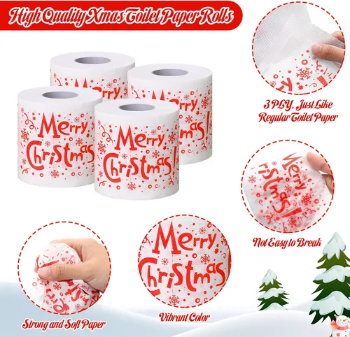 Miniatura 5 de Patelai 8 piezas de papel higiénico de Navidad a granel, rollo de papel higiénico de colores navideños, papel divertido para regalo, suministros