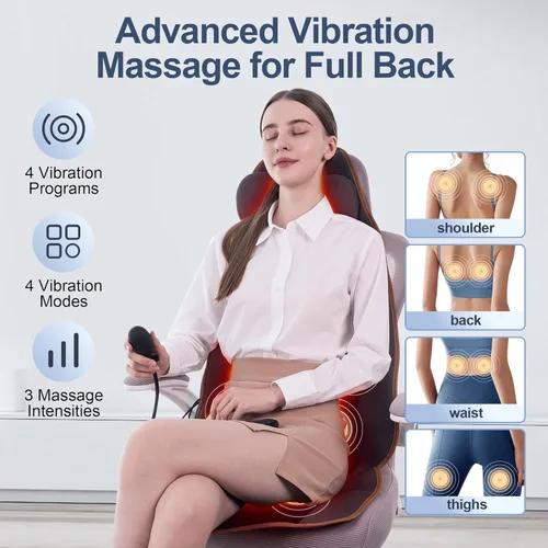 Miniatura 4 de SLOTHMORE Cojín de asiento de masaje, masajeador de espalda de vibración con calor, almohadilla para silla de masaje con almohada ajustable