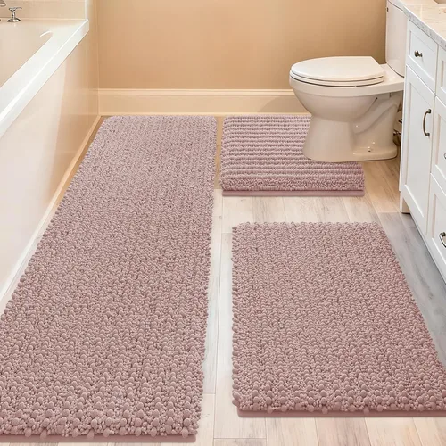 Miniatura 80 de ACCUMTEK - Juego de 2 alfombras de baño de lujo en color beige de 32"x20"+24"x17", alfombras de baño ultra suaves y gruesas absorbentes, alfombra