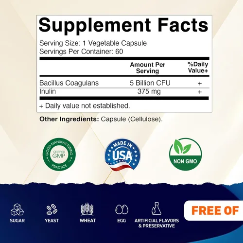 Miniatura 2 de Vitamatic Bacillus Coagulans Suplemento probiótico estable - Promueve la salud digestiva gastrointestinal - 60 cápsulas vegetales - Sobrevive a