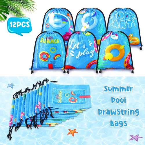 Miniatura 3 de Boao 12 bolsas con cordón para fiesta en la piscina, regalo de playa, bolsa de regalo para verano, fiesta temática de playa, suministros