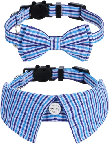 Miniatura 7 de Faleela Breakaway Collar de gato con campanas, paquete de 2 collares para gatos con campanas, collares de gato con bandana, accesorios para collares