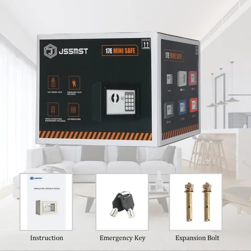 Miniatura 6 de Jssmst Caja de seguridad pequeña para dinero, mini caja fuerte de 0.23CF con teclado electrónico, caja con cerradura para seguridad del hogar