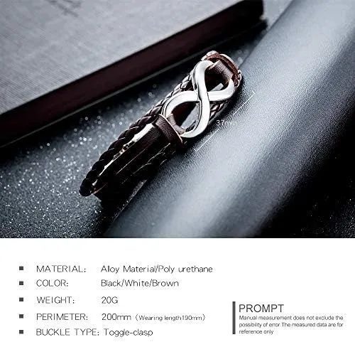 Miniatura 7 de Eymi Pulsera de cuero unisex con signo de infinito simbólico de amor trenzado