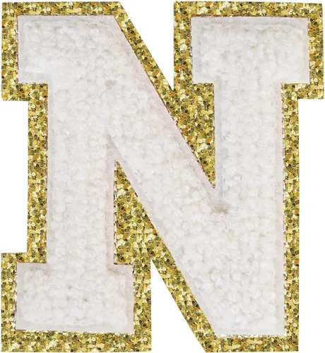 Miniatura 85 de Parches de letras termo-adhesivas de felpilla para chaquetas, parches de letras universitarias con brillantina para planchar en la letra azul A