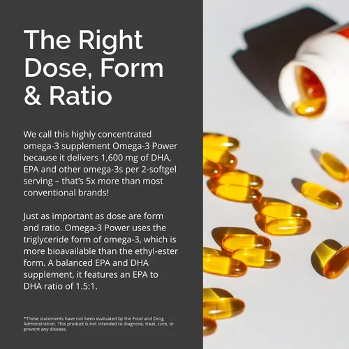 Miniatura 5 de BRAINMD Dr Amen Omega-3 Power - 60 cápsulas - Suplemento de apoyo articular e inmunológico - Contiene DHA y EPA - Sin gluten - 30 porciones