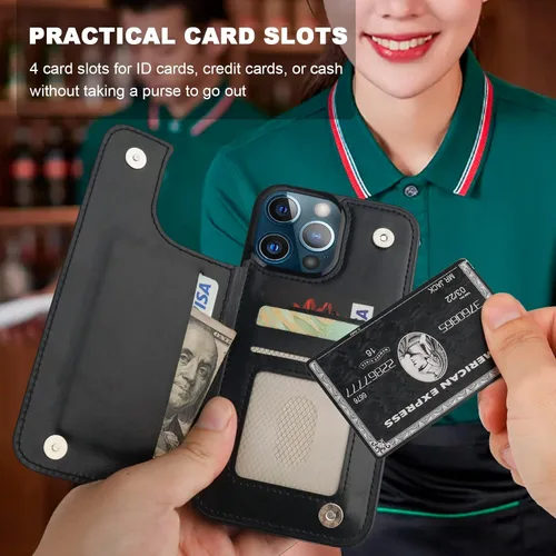 Miniatura 3 de ONETOP Funda tipo cartera para iPhone 13 Pro Max con soporte para tarjetas, anillo de rotación de 360°, función atril, bloqueo RFID, piel sintética