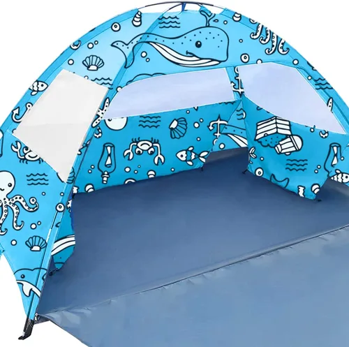 Ocean World - Tienda de campaña de playa para 3 a 4 personas para familias y bebés, artículos esenciales de playa geniales para sombra, protección