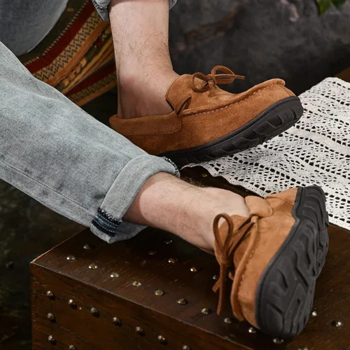 Miniatura 5 de Pantuflas tipo mocasín de microgamuza para hombre, para interiores y exteriores, con espuma viscoelástica cómoda