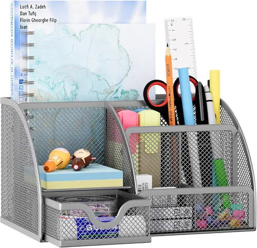 Miniatura 9 de EasyPAG Organizador de Escritorio de Malla con Cajón Portabolígrafos Multifuncional Organizador de Papelería para Suministros de Oficina y Escuela 6