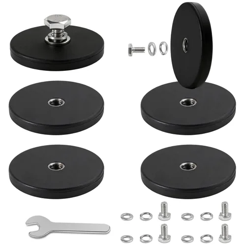 Miniatura 7 de DIYMAG 12 Imanes Recubiertos de Goma, Potencia Adhesiva de 30 LBS Base de Imán Grande de Neodimio Antiarañazos con Imán Roscado M5 con Pernos