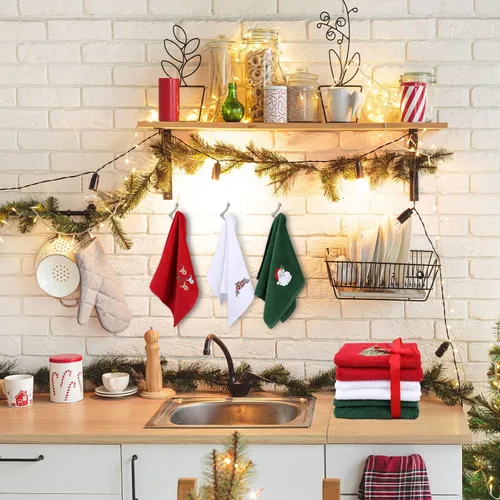 Miniatura 6 de Toallas de mano navideñas de gran tamaño para baño, 15 x 24 pulgadas, paquete de 3, toallas de cocina de algodón navideñas, juegos de toallas