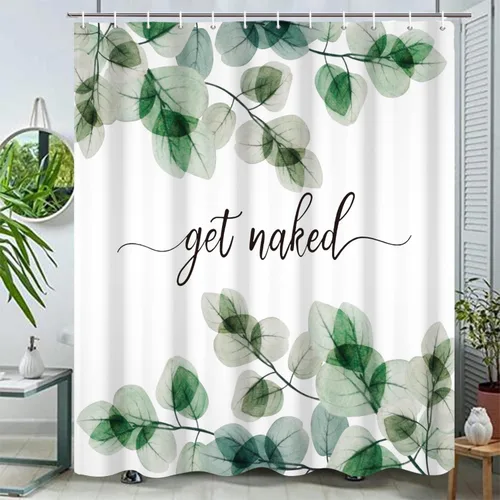 Miniatura 25 de Cortinas de ducha botánicas verdes de 36 x 72 pulgadas, hojas de eucalipto naturales de primavera para minimalismo moderno, decoración de baño, tela