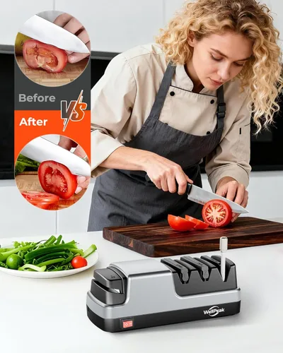 Miniatura 6 de Afilador Eléctrico Multifuncional de 4 Etapas para Cuchillos y Tijeras, Abrasivo de Diamante para Cuchillos de Chef de Filo Recto, Varilla