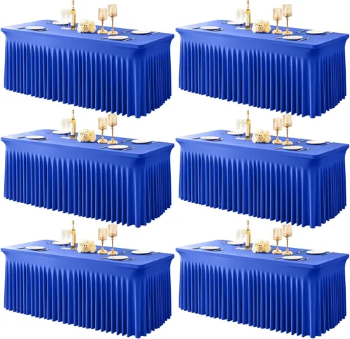 Miniatura 16 de Paquete de 1 manteles azul bebé para mesas rectangulares de 4 pies, cubiertas de mesa de spandex elástico de una pieza resistentes a las arrugas