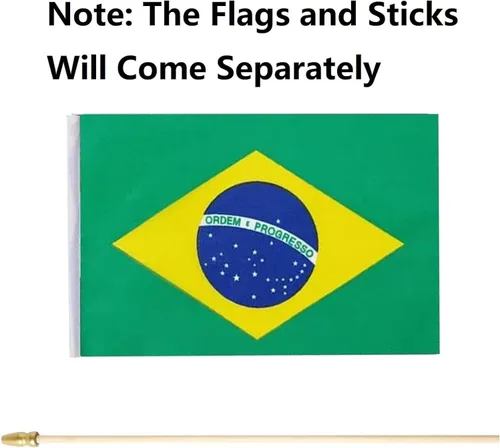 Miniatura 4 de Paquete de 12 banderas de Brasil en palos, pequeñas banderas de mano brasileñas para oficina, aula, vacaciones, decoración de fiestas