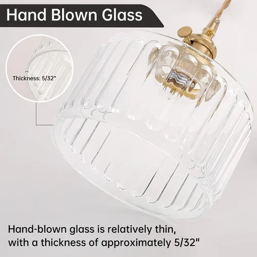 Miniatura 3 de Shenmoyl Lámpara colgante con pantalla de vidrio transparente a rayas, luz colgante vintage de latón, luz colgante ajustable para cocina, isla