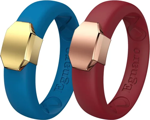 Miniatura 61 de Egnaro - Anillo de boda de silicona para mujer, diseño ergonómico y transpirable, ancho de 0.15 pulgadas, bandas de silicona flexibles con placa