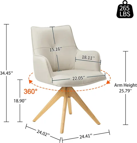 Miniatura 2 de Art Leon Silla de escritorio giratoria – Silla de oficina tapizada de piel sintética sin ruedas, sillón moderno de mediados de siglo con patas