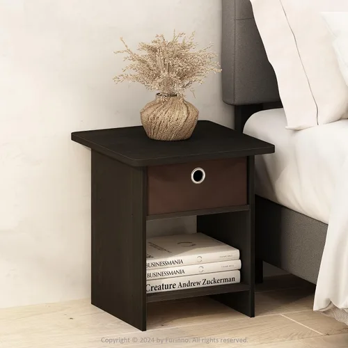 Miniatura 9 de Furinno TIDUR - Mesita de noche cuadrada de esquina redonda con compartimento de almacenamiento, mesa de noche, mesa auxiliar, mesa auxiliar