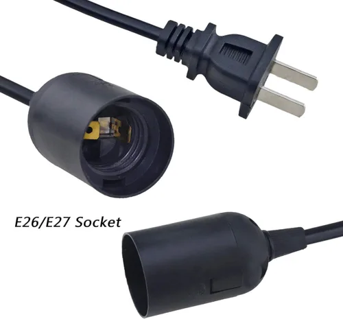 Miniatura 3 de Paquete de 2 cables de extensión de enchufe de luz LED E26/E27 de 5.9 pies con interruptor de encendido/apagado y enchufe de alimentación de CA